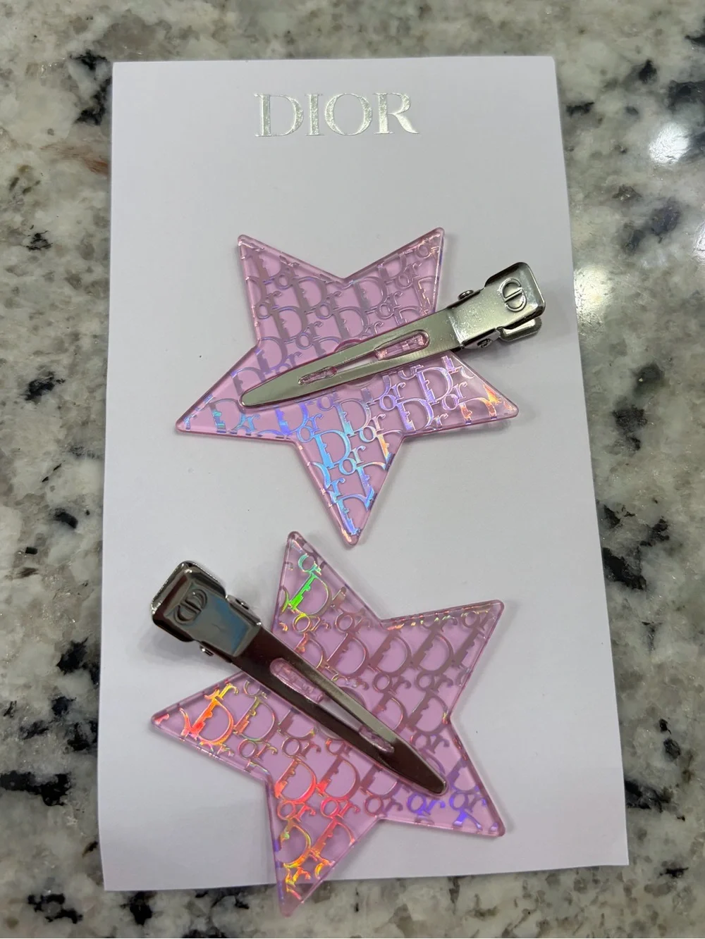 Dior Pink Star Logo Hair Clips - Set of 2 (Holographic Accent)
